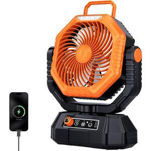 AJVV Camping Fan, Portable Fans Rechargeable 20000mAh Battery Powered with LED Light and Hook, 13 Speed 270Adjustable and Dual-Blade High Wind, Outdoor Fan for Indoor, Tent, Outdoor, Camping,Travel (Orange)