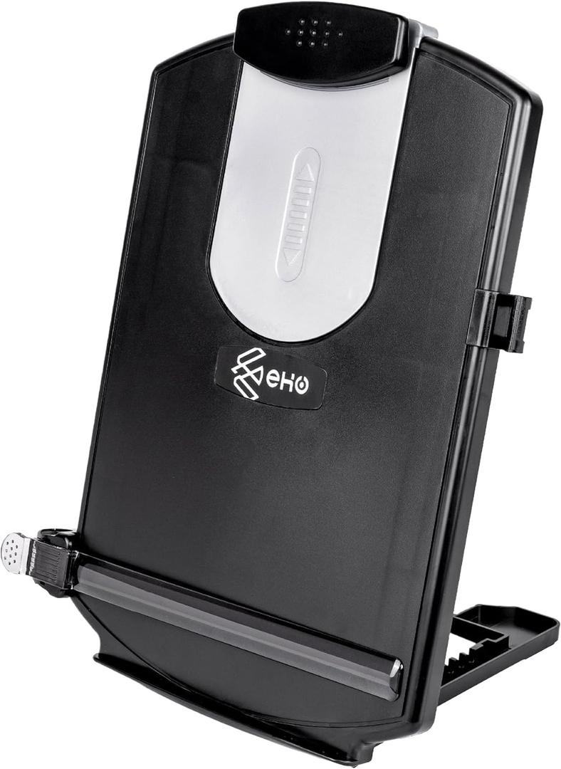 EHO Adjustable Document Holder Bottom with 5mm Shelf Lip, Portable Paper Stand for Reading, Typing, with Clip, Line Guide, Easel Back, for Office, Desktop, Recipes, Music Sheets, paper and more, Black