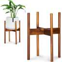 Fox & Fern Mid Century Plant Stand  10 Inch Fixed Size Wooden Plant Stand for Indoor Planters (Not Included) - Raised Flower Pot Holder for Indoors - Plug In Design - Two Height Options - Acacia