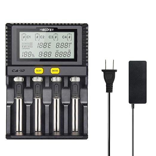 MiBOXER Fastest 18650 Battery Charger,3A/Bay Quick Charging Chargeable AA AAA D 26650 18490 18350 18500 RCR123 Liion/IMR/INR/ICR/NiMH/NiCd,LCD Display,Smart Temperature Control