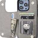 Compatible with iPhone 14 Pro Wallet Case with Card Holder, PU Leather Kickstand Card Slots Case, Double Magnetic Clasp (Gray)