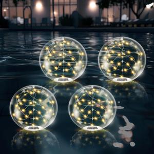 Floating Pool Lights Solar Powered,14 Inch 3000K Warm White Inflatable Glow in The Dark Balls,IP68 Waterproof Led Light up for Inground Pool, Christmas Decorations Outdoor Ornaments
