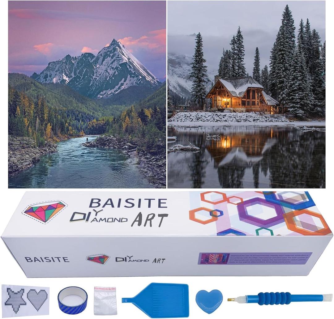 BAISITE Diamond Art Kits for Adults Beginners,2 Pack Round 5D Paint with Diamonds Pictures Full Drill Cross Stitch Home Wall Decor DIY Crafts Kits(12x16 Inches) BSTDPK805-806