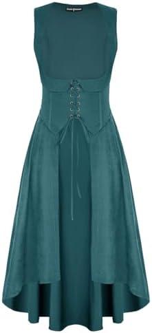 Scarlet Darkness Women Renaissance Costume Underbust Pirate Peasant High Low Dress with Pockets, XL