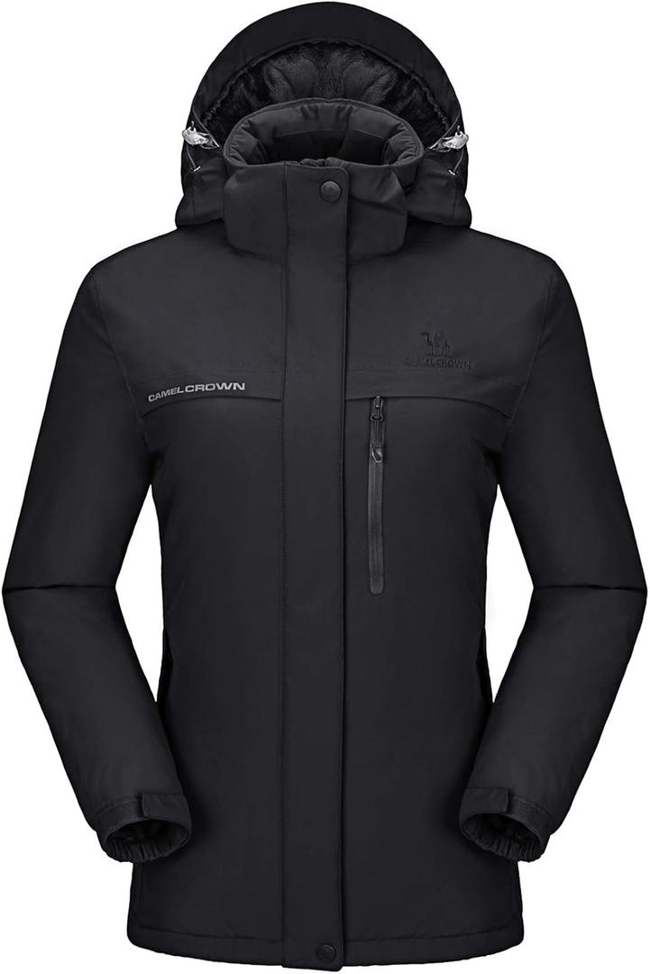 CAMEL CROWN Womens Mountain Snow Waterproof Ski Jacket Detachable Hood Windproof Fleece Parka Rain Jackt Winter Coat (3X-Large, New Black-2020)