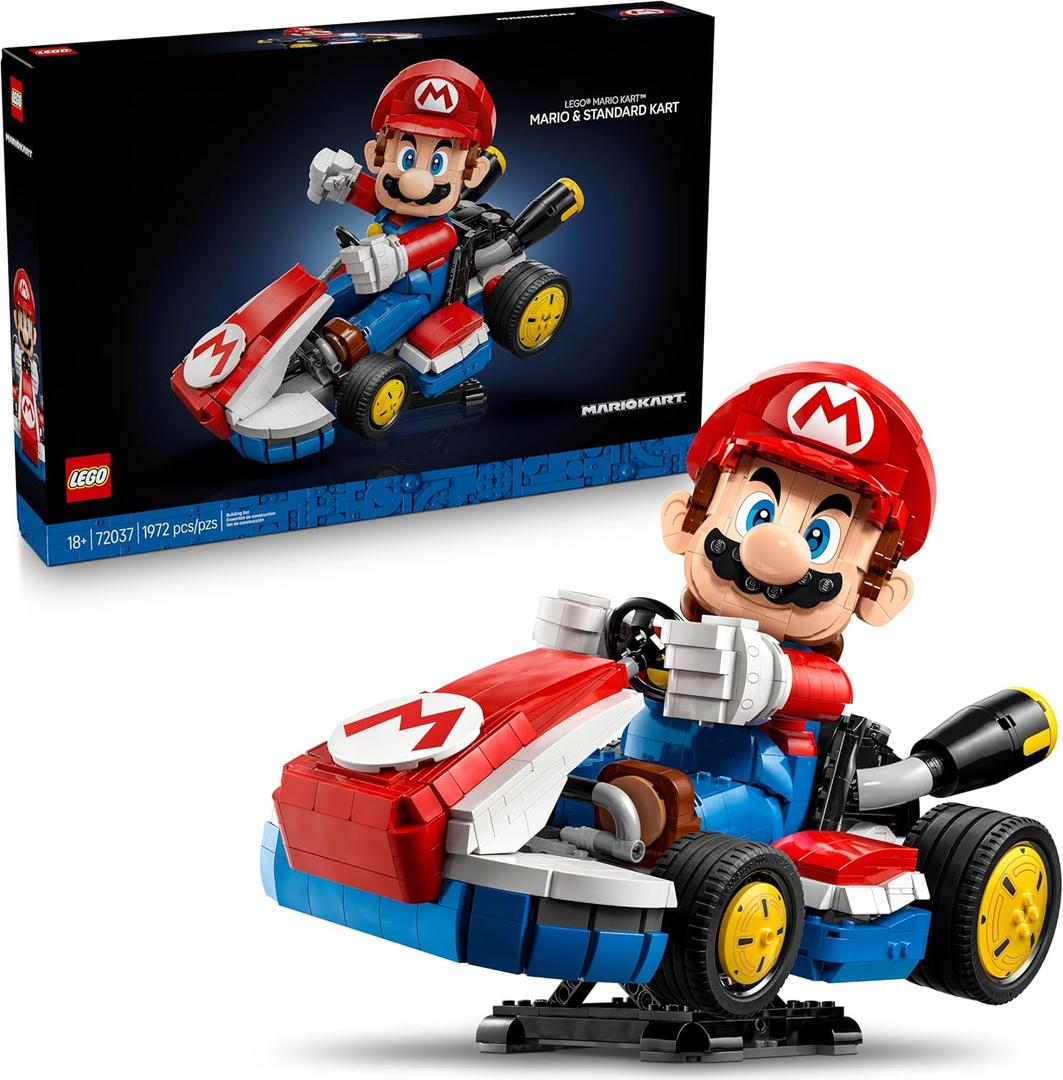 LEGO Super Mario: Mario Kart Mario & Standard Kart Building Set for Adults - DIY Book Shelf & Room Decor for Men & Women, Ages 18+ - Birthday Gift Idea for Adult Gamers - 72037