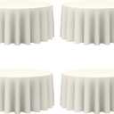 BRILLMAX 4 Pack Ivory Round Tablecloths 132 Inch for 72” Tables - 150 GSM Polyester Fabric, Floor Length Drop, Water, Stain & Wrinkle Resistant Cloth Cover for Wedding Reception Banquet Dining
