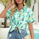 Easter Shirts for Women Happy Easter Hawaiian Shirt Funny Bunny Button Down T-Shirt Rabbit Graphic Tee Tops Green