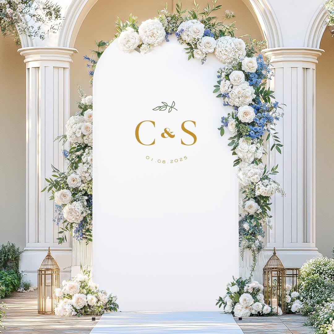 6.6 ft White Arch Cover Spandex Wedding Arch Backdrop Cover 2-Sided Stretchy Fitted Arch Stand Cover Round Top Chiara Photo Backdrop for Birthday Parties Baby/Bridal Shower Ceremony Banquet Decoration (6.6FT)