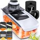 Fullstar Mandoline Slicer for Kitchen, Fruit Cutter, Cheese Grater, Cucumber Slicer, Veggie Spiralizer, Food Cutter & Kitchen Gadgets & Gifts with Safety Glove (6 in 1, White)