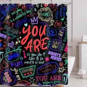 AMBZEK Kids Colorful Quotes Shower Curtain,Teens Funny Neon Positive You are Motivational Inspirational Versers Cloth Fabric Polyester Bathroom Curtains Decor Set with 12 Pack Hooks 60Wx72L Inch