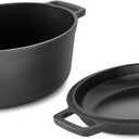 DASH Zakarian by Dash 6 Qt Nonstick Cast Iron Double Dutch Oven, Oval Pot with 2-in-1 Skillet Lid, Black