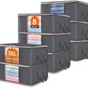 Lifewit 8 Pack Clothes Storage Bag, Foldable Storage Bin Closet Organizer with Reinforced Handle, Sturdy Fabric Blanket Storage with Clear Window, Storage Containers for Clothing, Bedding, Gray