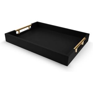Wooden Decorative Coffee Table Tray, 16" Serving Tray with Handles, Matte Finish Decorative Tray, Ottoman Tray for Living Room, Perfume, Vanity Dresser Organizer (Carbon Black)