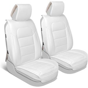 MotorBox Classic Faux Leather Front Seat Covers  2-Piece Set for Cars, Trucks & SUVs  Semi-Universal Fit, Napa Style Cushion with Interior Protector  Stylish, Durable, Easy to Install