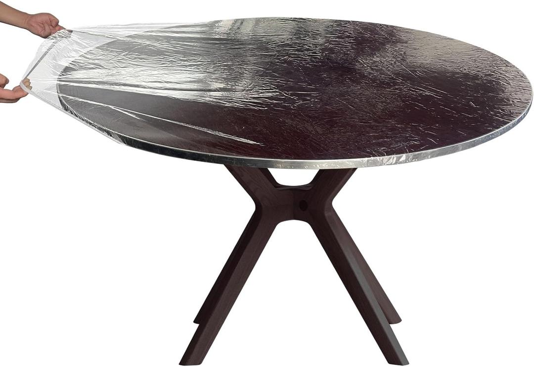 Round Clear Vinyl Fitted Tablecloth Waterproof Oil-Proof Heavy Duty Elasticized PVC Table Cover Elastic Edge Design Plastic Tablecloth, Indoor/Outdoor Use. (Fits 36" to 39" Diameter Tables)