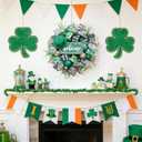 Idyllic 22 Inch St Patricks Day Wreath with Leprechaun Hat Shamrock Ribbons and Glitter Balls for Front Door Fireplace Indoor Outdoor Irish Party Decor