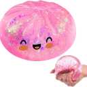 Dumpling Squishes Stress Balls with Steamer, Cute Anxiety Relief Toy, Soft Squeeze Decompression Dough for Adults, Simulation Food Squishies Bun (Pink)