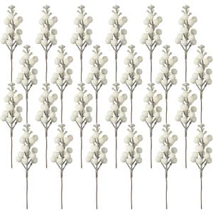 Crafare 24 Pack 7.5Inch Christmas Glitter Berries Stems Artificial Christmas Picks for Christmas Tree Ornaments, DIY Xmas Wreath, Crafts, Holiday and Home Decor, White