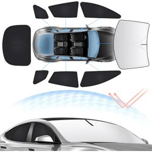 8PCS Windshield Sun Shade Kit for 2021-2026 Tesla Model S Plaid(Not fit Model S) Full Privacy Side Rear Window Shade Cover Foldable Sun Visor Protector Blocks UV&Heat