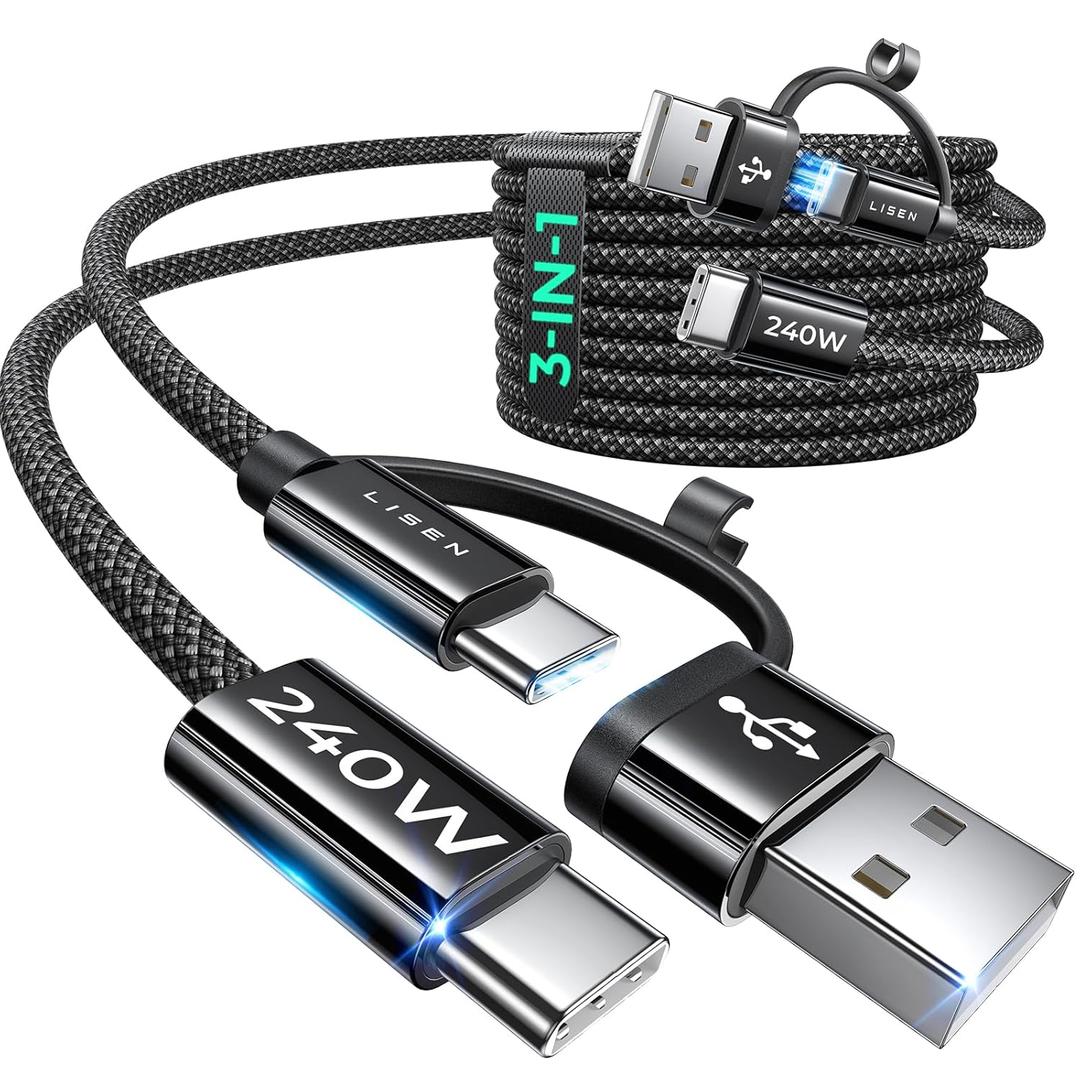 LISEN 240W USB C to USB C Cable 3.3FT 2Pack - Fast Charging for iPhone 16 Plus Pro Max, iWatch, AirPods, MacBook, iPad Pro