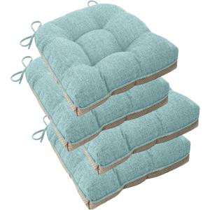 ELFJOY Chair Cushions for Dining Chairs 18" x 18" x 3" Kitchen Chair Cushions Set of 4 Tufted Chair Pads with Ties and Non-Slip Backing Comfortable Seat Cushion for Indoor Dining Room,Light Blue