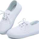 Boy's Girl's Kids White Canvas Shoes for Kids Slip-On Lightweight Sneakers Casual Skin-Friendly Lace-Up Walking Running Shoes, Big Kids 4