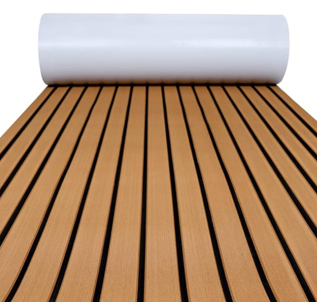 FOCEAN Boat Flooring EVA Foam Boat Decking Faux Teak Marine Flooring Boat Mat Boat Carpet Sheet for Motorboat RV Yacht Kayak Surfboard, 94.5"x 47.2"/35.4"/23.6"/15.7", Brown With Black Seam Lines