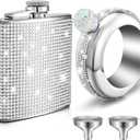 Yaomiao 2 Pcs Flask for Women Creative Bangle Bracelet Bottle 3.5 oz 6 oz Rhinestone Water Bottle Diamond Bottles 304 Stainless Steel Hip Container Funnel Set for Sport (Silver)