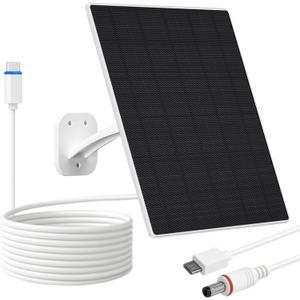 FUTUREZEN Solar Panel for Security Camera, 10W Solar Charger with DC 5.5x2.1mm, USB-C & Micro USB Port, IP66 Waterproof, 360 Adjustable Mount, 7.2FT Cable