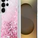 for Galaxy S25 Ultra Case, Double Layer Design Bling Flowing Liquid Floating Sparkle Colorful Glitter Waterfall TPU Protective Phone Case, Pink