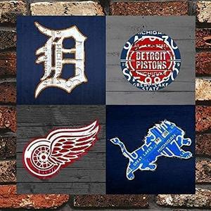 Detroit Sports Fan Recycled Vintage Michigan Retro Metal Wall Decor Art Shop Man Cave Bar Garage 12"x12" Sign (Color111)