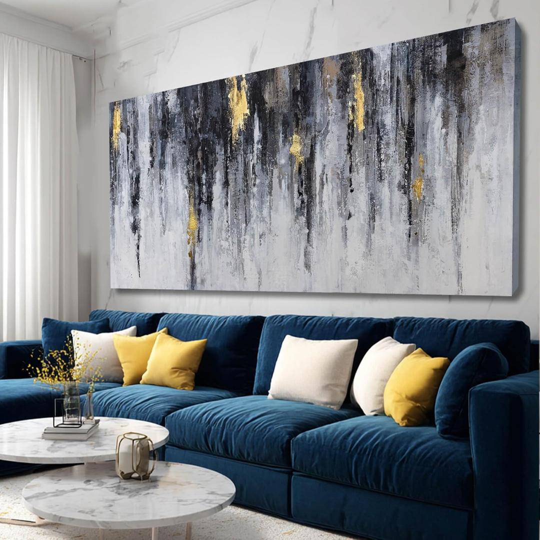 GAIDUOMAI Black and White Abstract Wall Decor Gold Foil Canvas Wall Art Graffiti Art Work Wall Pictures for Living Room Home Office 29"x58" Large Size