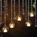 56 Pcs 3.15'' Hanging Glass Tealight Holder Globe with K9 Crystal Garland Strands,Teardrop Pendant Hanging Tealight Candle Holder Orbs Air Plant for Wedding Centerpiece Party Decor (Clear)