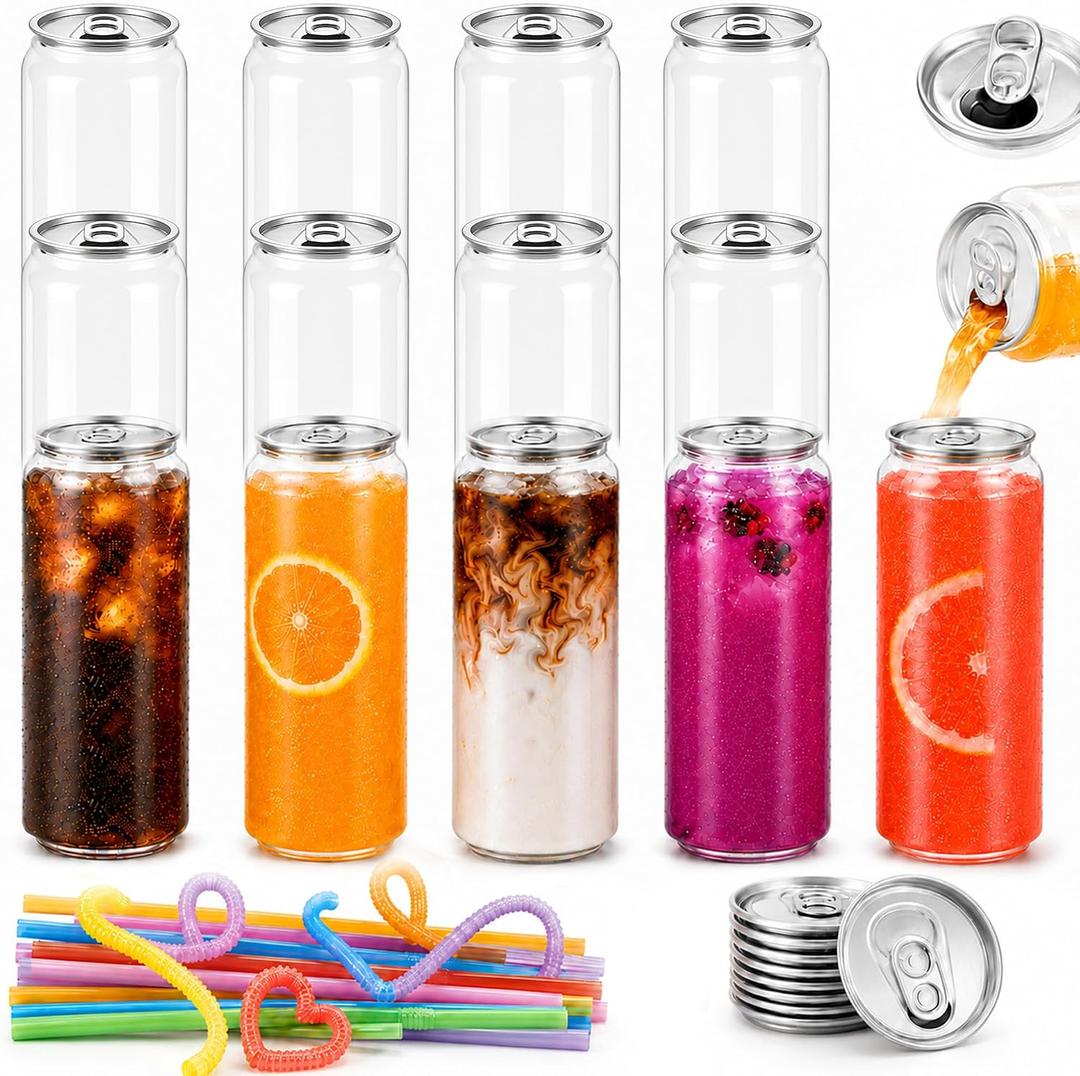 100 Pack 16.9 oz Plastic Cans with Lids, Clear PET Soda Can Cups