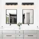 4-Light Bathroom Lighting Fixtures over Mirror, Matte Black Vanity Lights with Square Transparent Glass Shade. Modern Bathroom Vanity Light for Mirror Kitchen, Living Room, Gallery, Hallway