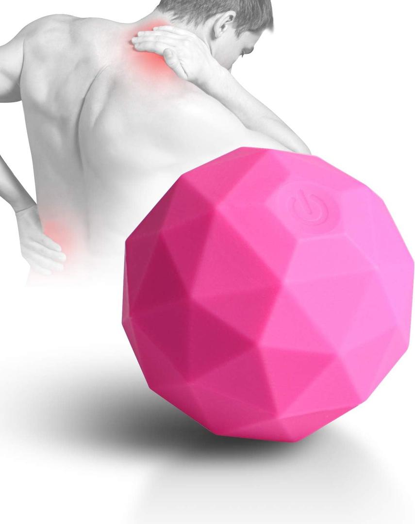 MEXITOP Electric Vibrating Massage Ball, 2-Speed Fitness Yoga Pilates Physical Therapy Massage Roller to Fight Sore Muscles,Washable Negative Ion Vibration Massages Ball for Muscle Recovery(Red)