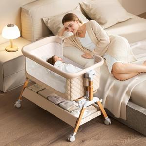 3 in 1 Baby Bassinet Bedside Sleeper,Bedside/Rocking Bassinet for Baby, Crib