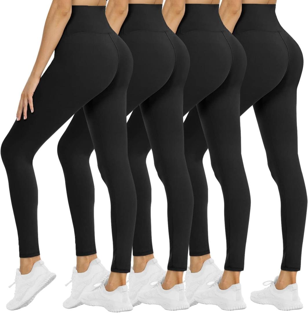 NexiEpoch 4 Pack Leggings for Women - High Waisted Tummy Control Soft Black Capri Yoga Pants with Pockets for Workout (Black, M)