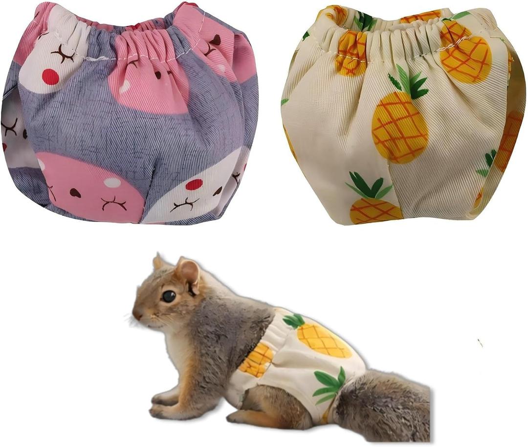 2 Pack Reusable Squirrel Diapers for Pet Squirrels, Adjustable Elastic Waist, Indoor Use, Measure Before Purchase (Purple)