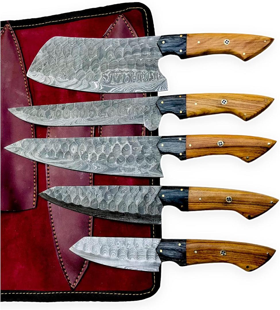 MDM Handmade Damascus Steel Kitchen Knife Set of 5pcs With sheath Chef knife set Chef Knives set Kitchen Gadgets Handmade Kitchen Gifts Viking Kitchen Knife For Men, Mothers day gifts for friend