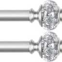 2 Pack Curtain Rod 32 to 58 Inches (2.6-4.8ft), USFOOK 7/8 inch Telescoping Splicing Curtain rods for Windows 20 to 54 Inch, Silver Decorative Drapery Rods for Home with Translucent Finials