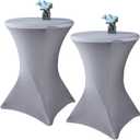 2 Pack 24x43 Inch Grey Cocktail Tablecloth Spandex Round Fitted Table Cover for Wedding Banquet Event Party