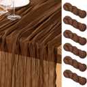 DeZerlor Brown Cheesecloth Table Runner 6 Pack Spring Easter Table Runners Boho Gauze 120 Inches Marron Cheese Cloth Table Decor for Wedding Bridal Baby Shower Parties