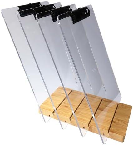 Clipboard with Stand,Clear Acrylic Freestanding Clipboards Bulk with Pen Holder,Document Typing Paper Stand,Menu Display Board,Receipt Holder (4-Pack 8.5"×11")