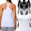 Evercute 1/2/3 Pack Workout Tank Tops for Women with Built in Bra Racerback Yoga Sleeveless Top Camisole Athletic Gym Tops (Medium, Black White Gray 3 Pack)