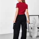 Girl's 2 Packs Graphic Tees Short Sleeve Crew Neck Crop Tops Slim Fit Summer Cute Tees (Red Black)