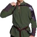 8 Pcs Men's Renaissance Costume Halloween Medieval Pirate Shirt Pant Viking Costume Accessories Set (Brown, L)