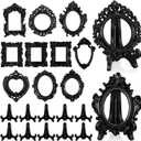 Remerry 10 Pcs Vintage Picture Frame Antique Mini Frame Small Photo Display Miniature Tiny Resin Jewelry Display 4 Inch Black Plastic Stand for Home Wedding (Black)