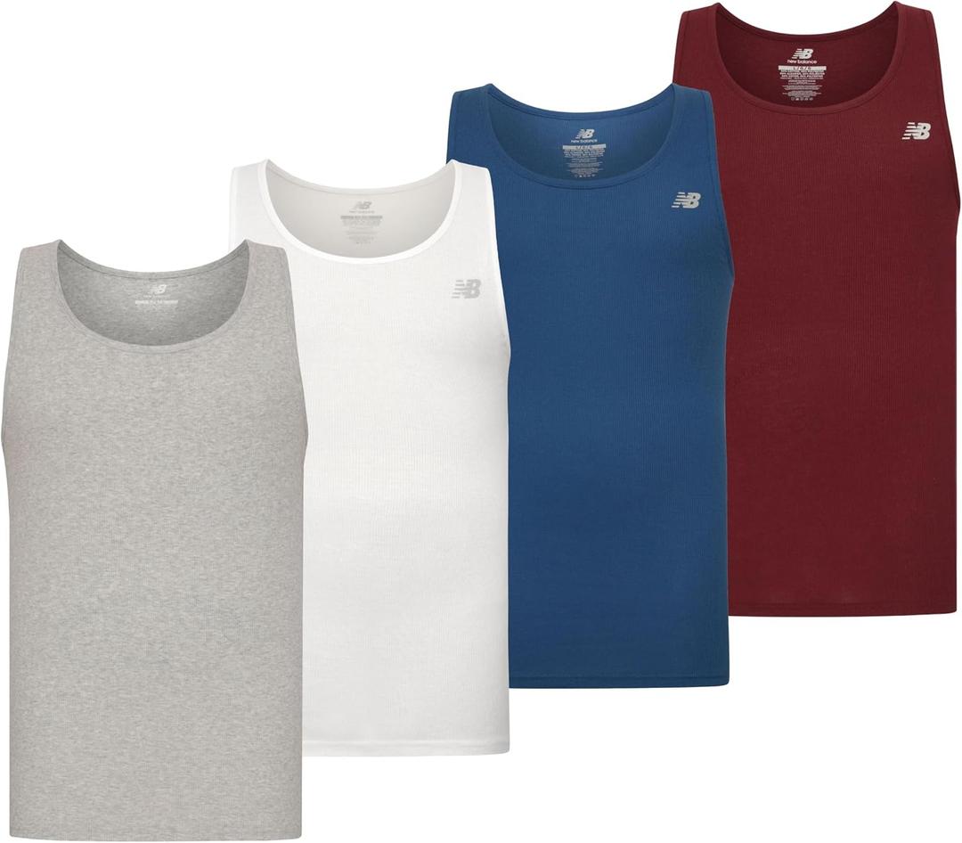 New Balance Men's Cotton Performance Rib Tank Top (Pack of 4) (L)